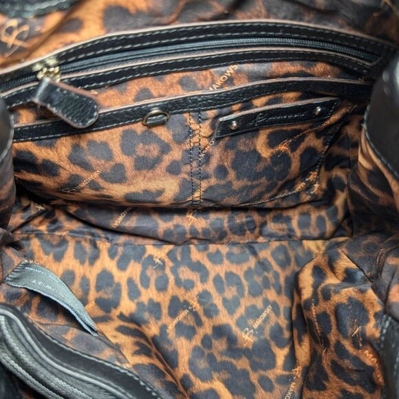 B.Makowsky Black Leather Large Slouchy Hobo Shoulder Bag Silver Chunky Hardware - Picture 8 of 11